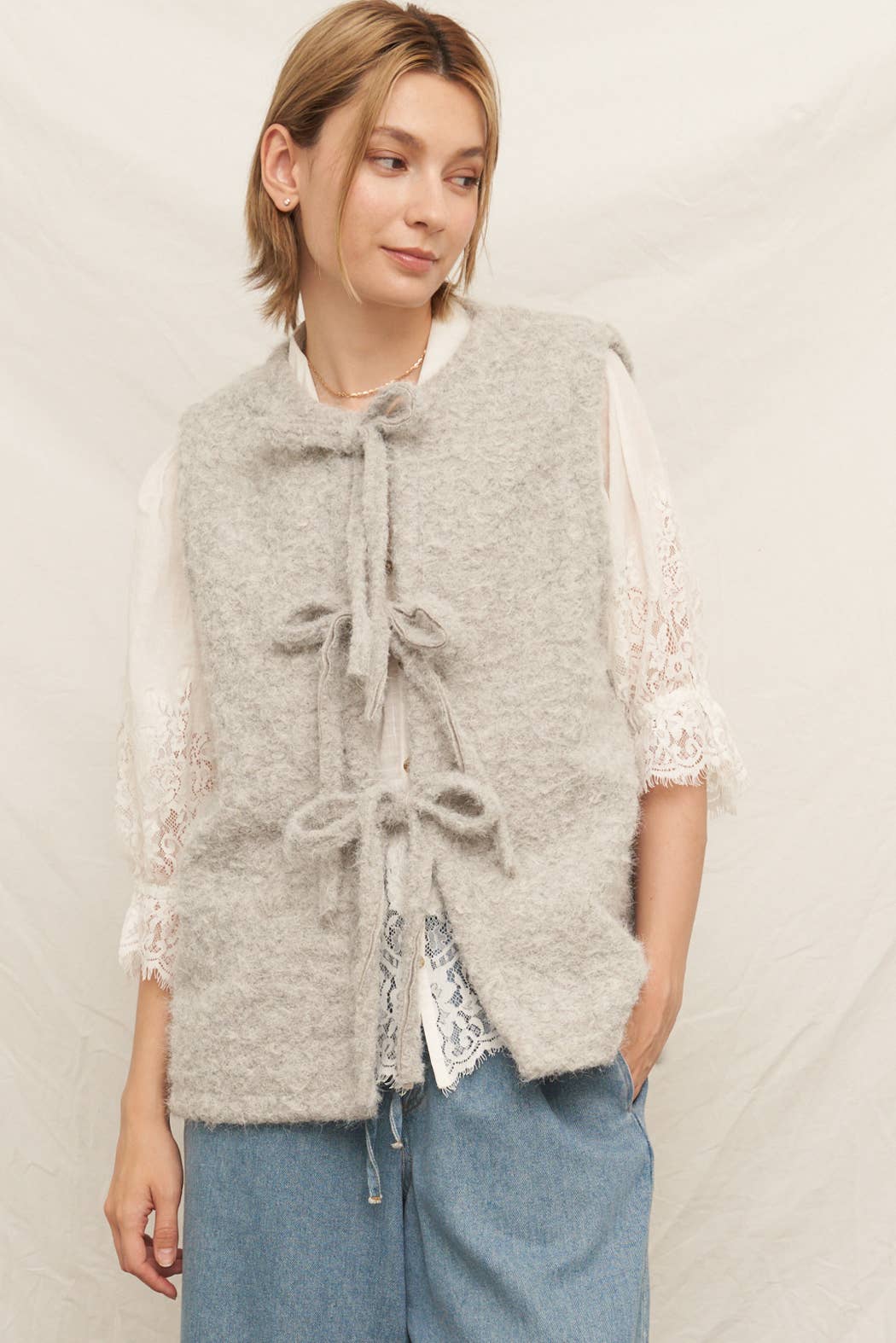 Front Ribbon Tie Sweater Vest EC898