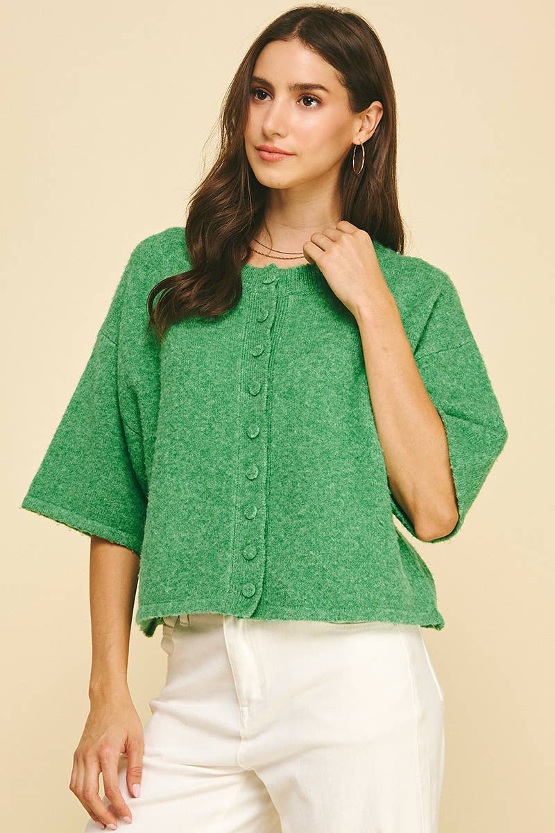 BUTTON DOWN SHORT SLEEVE SWEATER - PN652