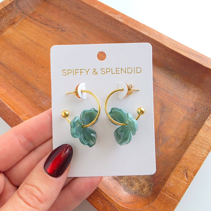 Magnolia Hoops - Alpine Green // Fall, Gold, Earrings