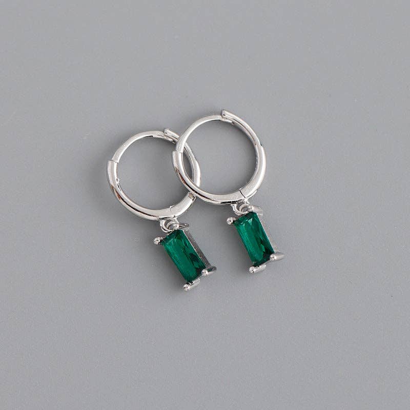 Emerald Cut Color Gem Drop Earrings in 925 Sterling Silver