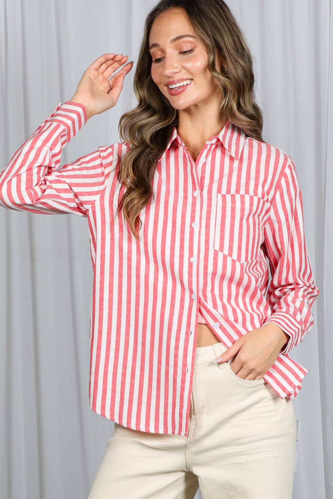Striped 100% Cotton Collared Shirt Top VT81