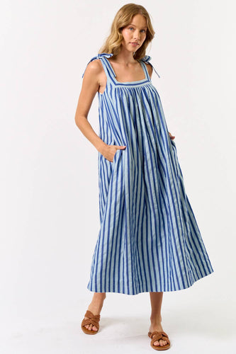 ILD5864 Stripe Maxi Dress with Shoulder Tie Straps