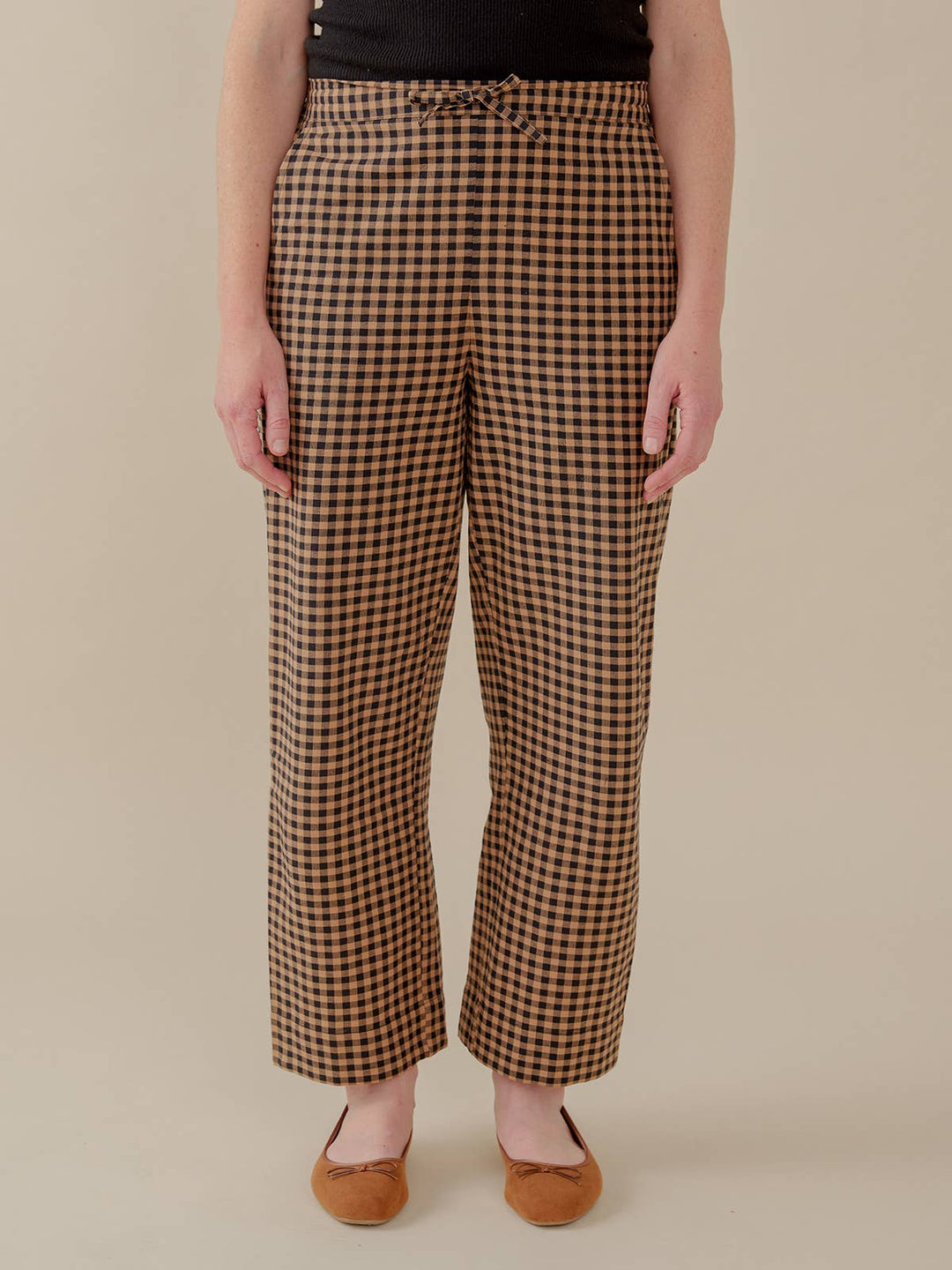Emmy Drawstring Pant Black and Tan Small Gingham MT99