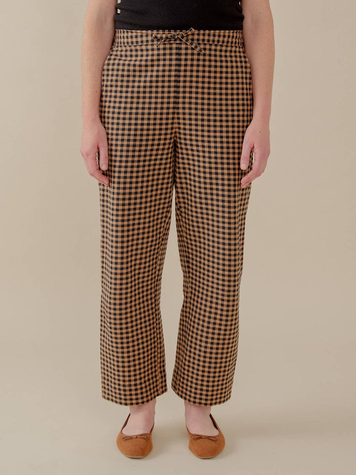 Emmy Drawstring Pant Black and Tan Small Gingham MT99