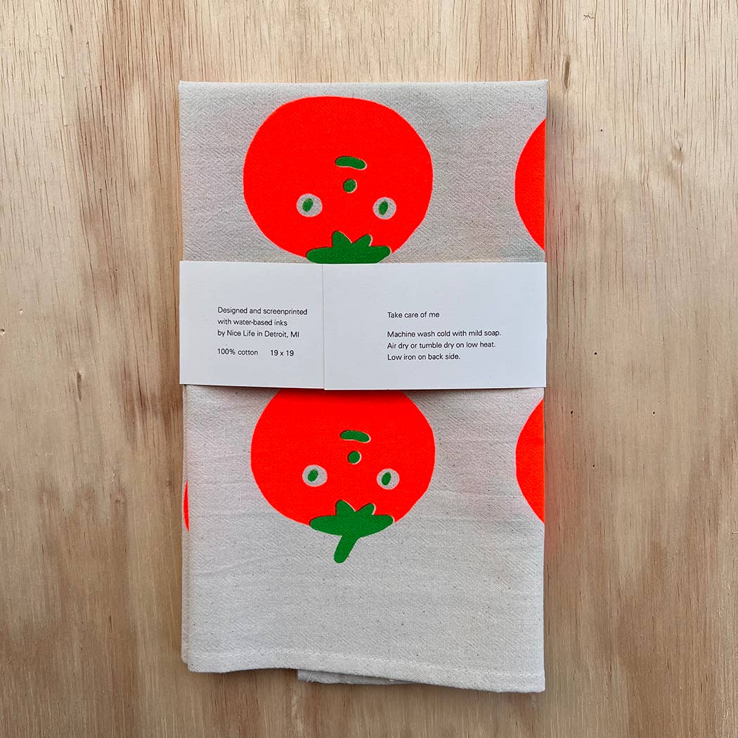 Tomato screenprinted tea towel NICE5