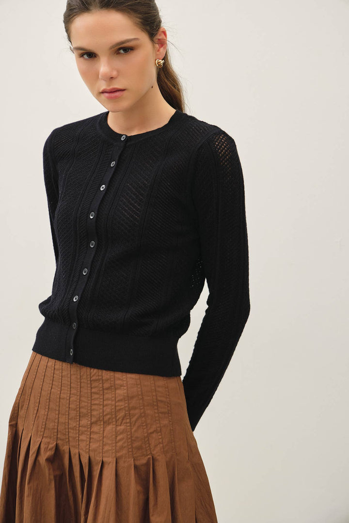 POINTELLE CROPPED SLIM CARDIGAN BC642