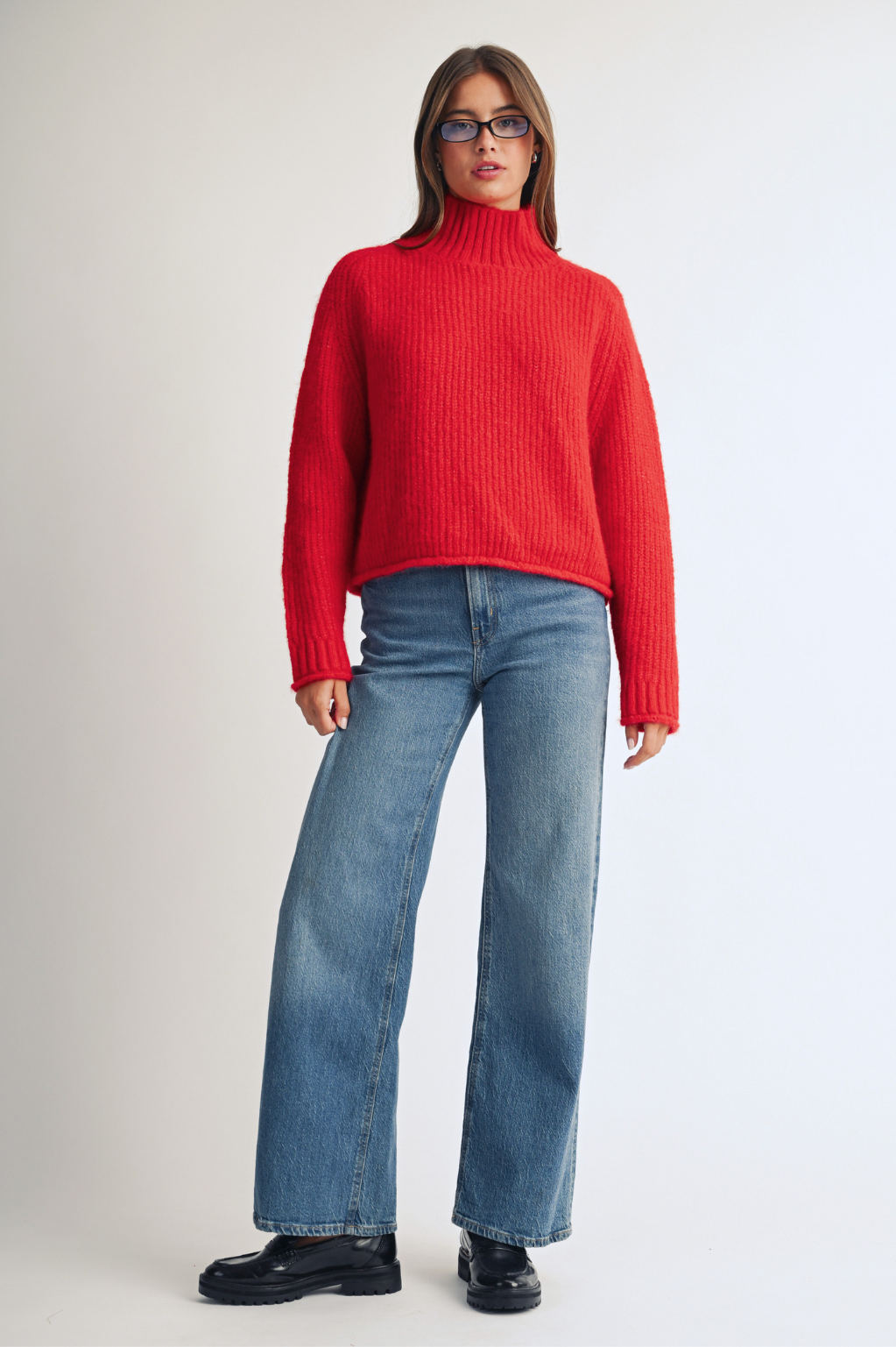 348K Soft Brushed Mock Neck Sweater