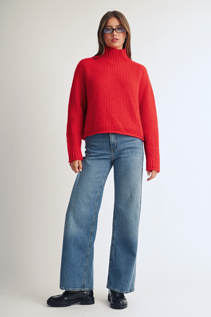 348K Soft Brushed Mock Neck Sweater