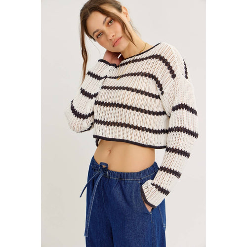 LAID BACK STAPLE STRIPE COTTON SWEATER WITH CONTRAST TRIM