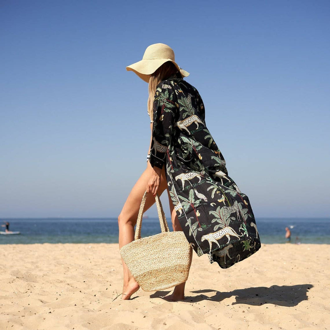 ‘Midnight Jungle’ 100% Cotton Kimono Robe