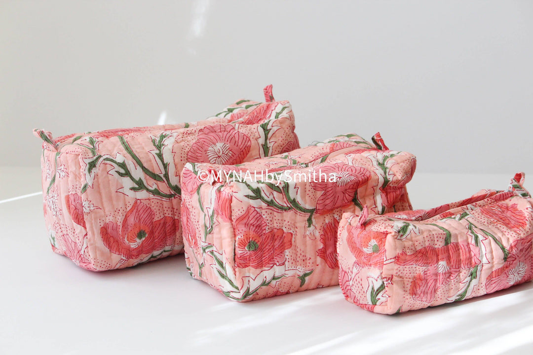 Peach poppies print travel/make up/organizer MH876