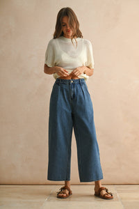 P1224   MINI PLEAT FRONT RELAXED DENIM PANTS