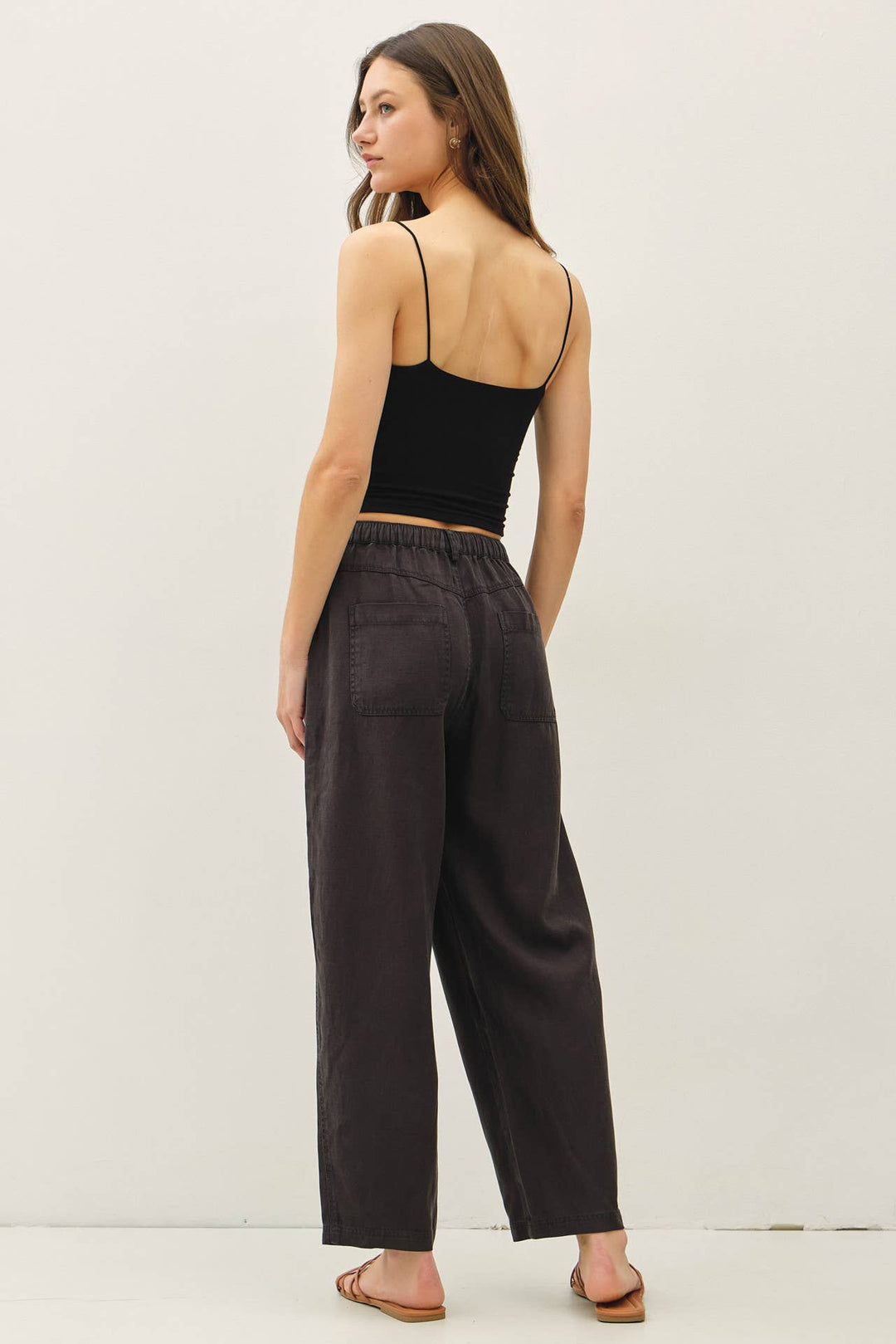 TENCEL LINEN BLEND BARREL TAPERED PANTS BC562