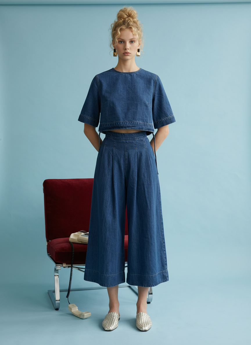 SOT1364 Denim Cropped Boxy Top HS234