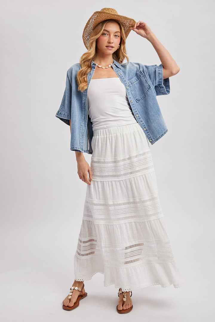 DENIM BUTTON DOWN SHORT SLEEVE BOXY SHIRT BV829