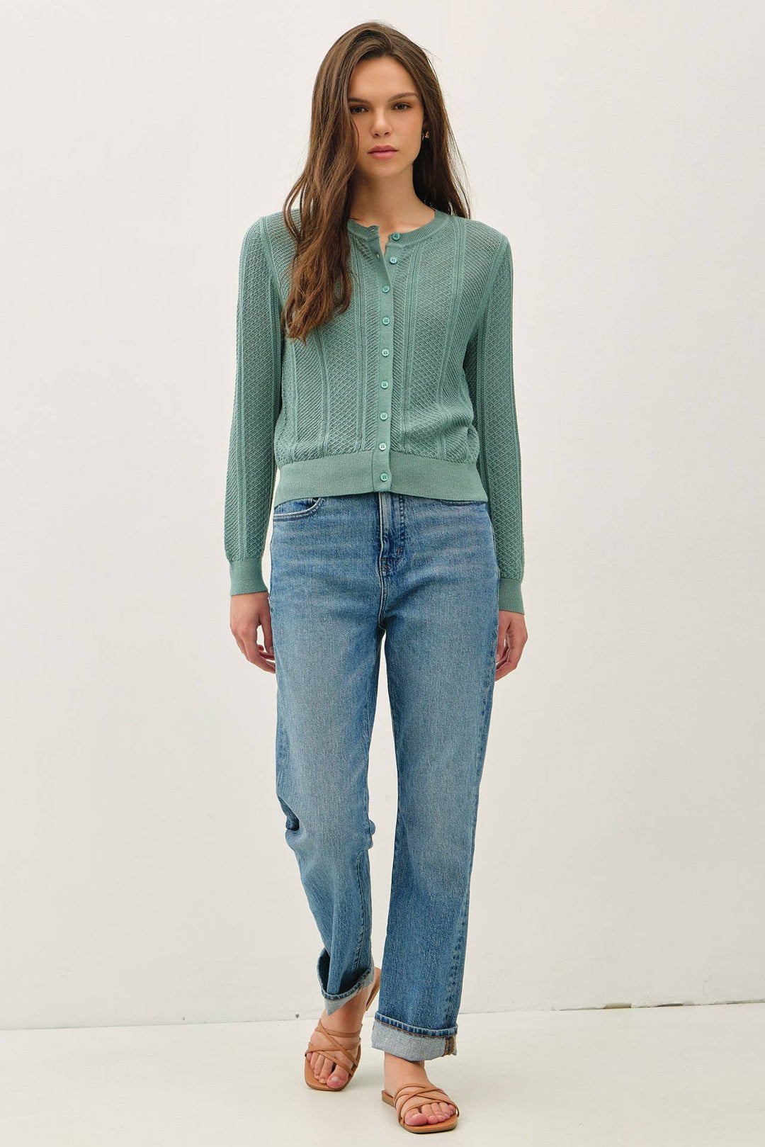 POINTELLE CROPPED SLIM CARDIGAN BC642