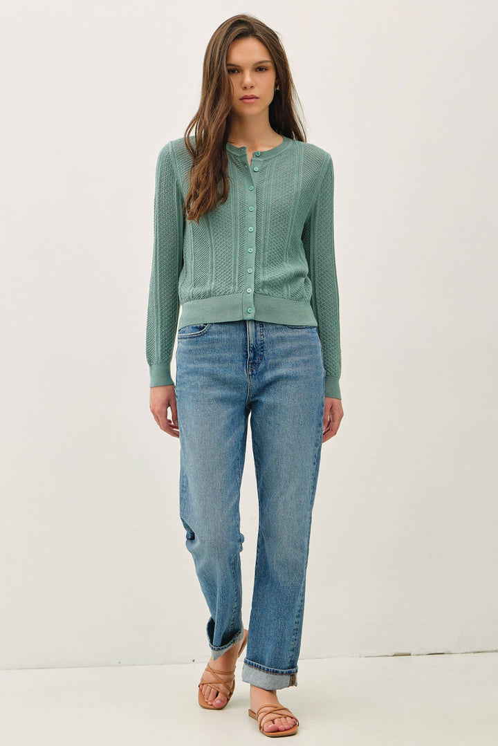 POINTELLE CROPPED SLIM CARDIGAN BC642