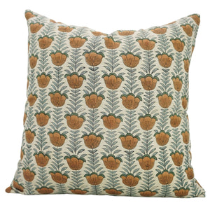 Floral Block Print Linen Blend Pillow Cover - Lotus FB04