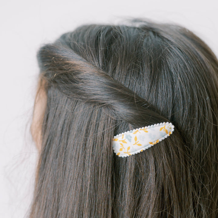 Tan Gingham Checkered Fabric Hair Clips FC94