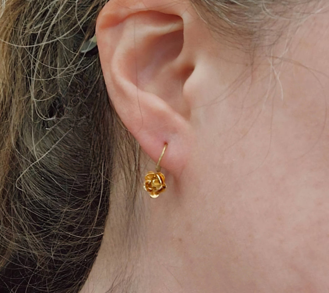 Antiqued and Golden Brass Rosette Flower Dangle Earrings