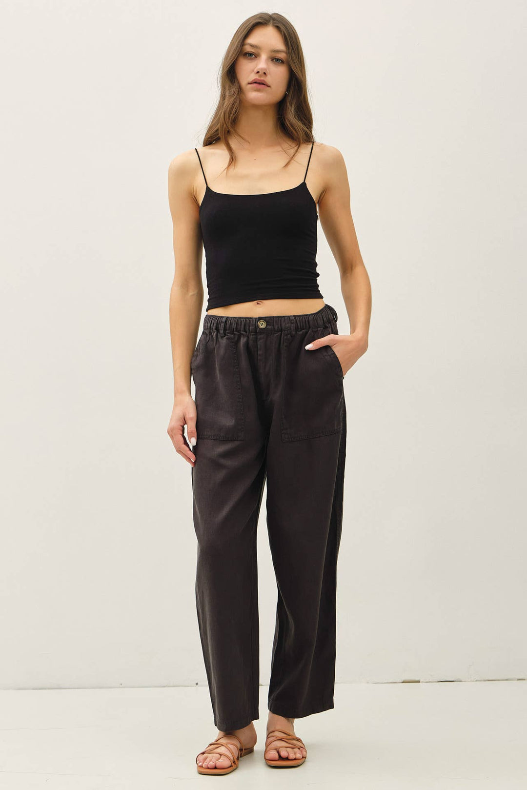 TENCEL LINEN BLEND BARREL TAPERED PANTS BC562