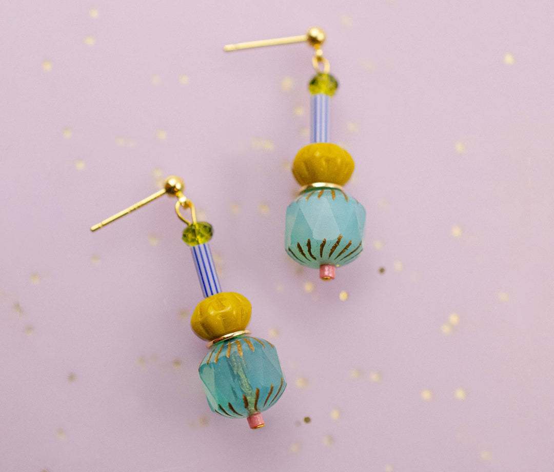 Colorful Teal Beaded Dangle Earrings JM109