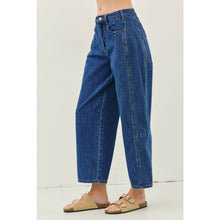 Load image into Gallery viewer, MID RISE BARREL LEG ANKLE DENIM PANTS WITH POCKETS