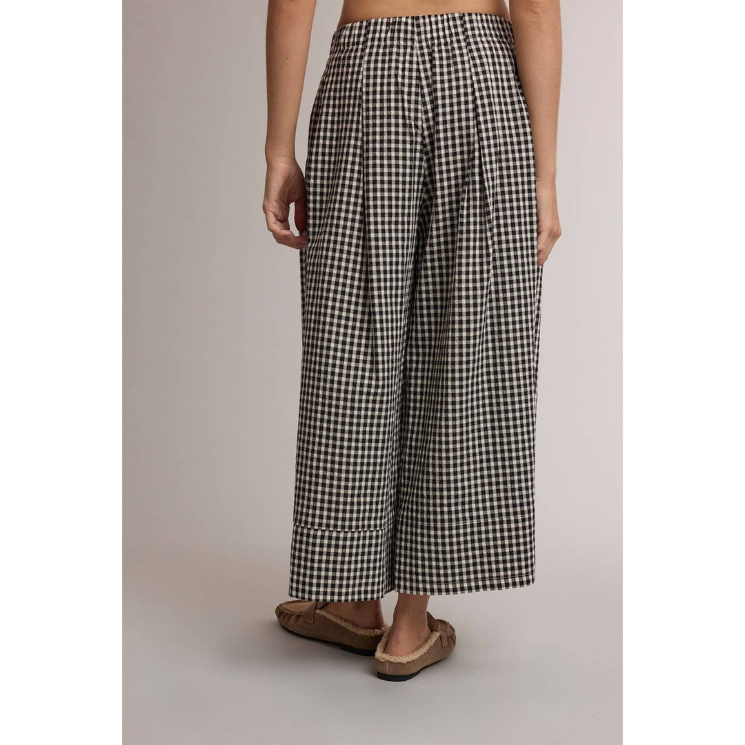 GINGHAM WIDE LEG PULL ON PANTS / WL26
