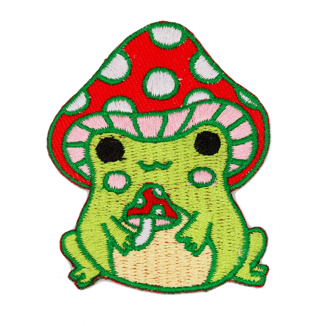 Mushroom Frog Embroidered Iron-On Patch TT