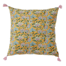 Load image into Gallery viewer, Cushion cover printed with Indian flowers and stripes Sakura