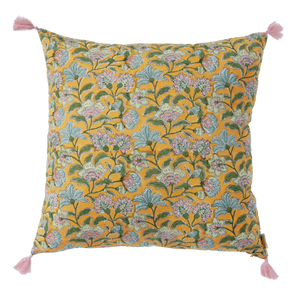 Cushion cover printed with Indian flowers and stripes Sakura