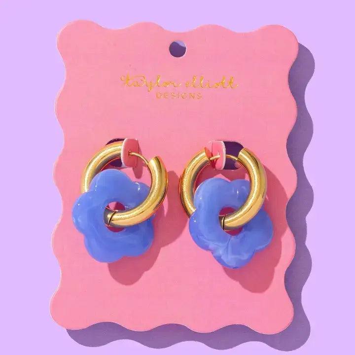 Huggie Earrings - Acrylic Flowers - Laurel - Assorted Colors