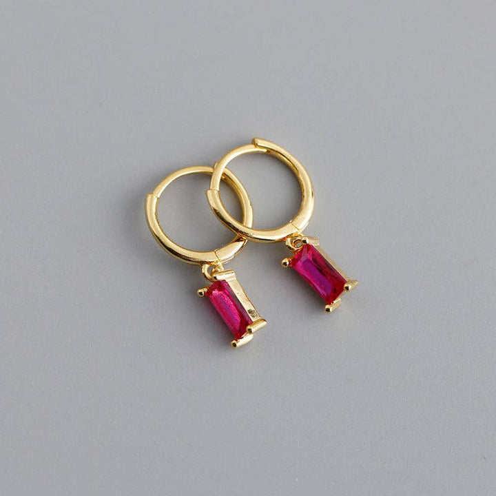 Emerald Cut Color Gem Drop Earrings in 925 Sterling Silver