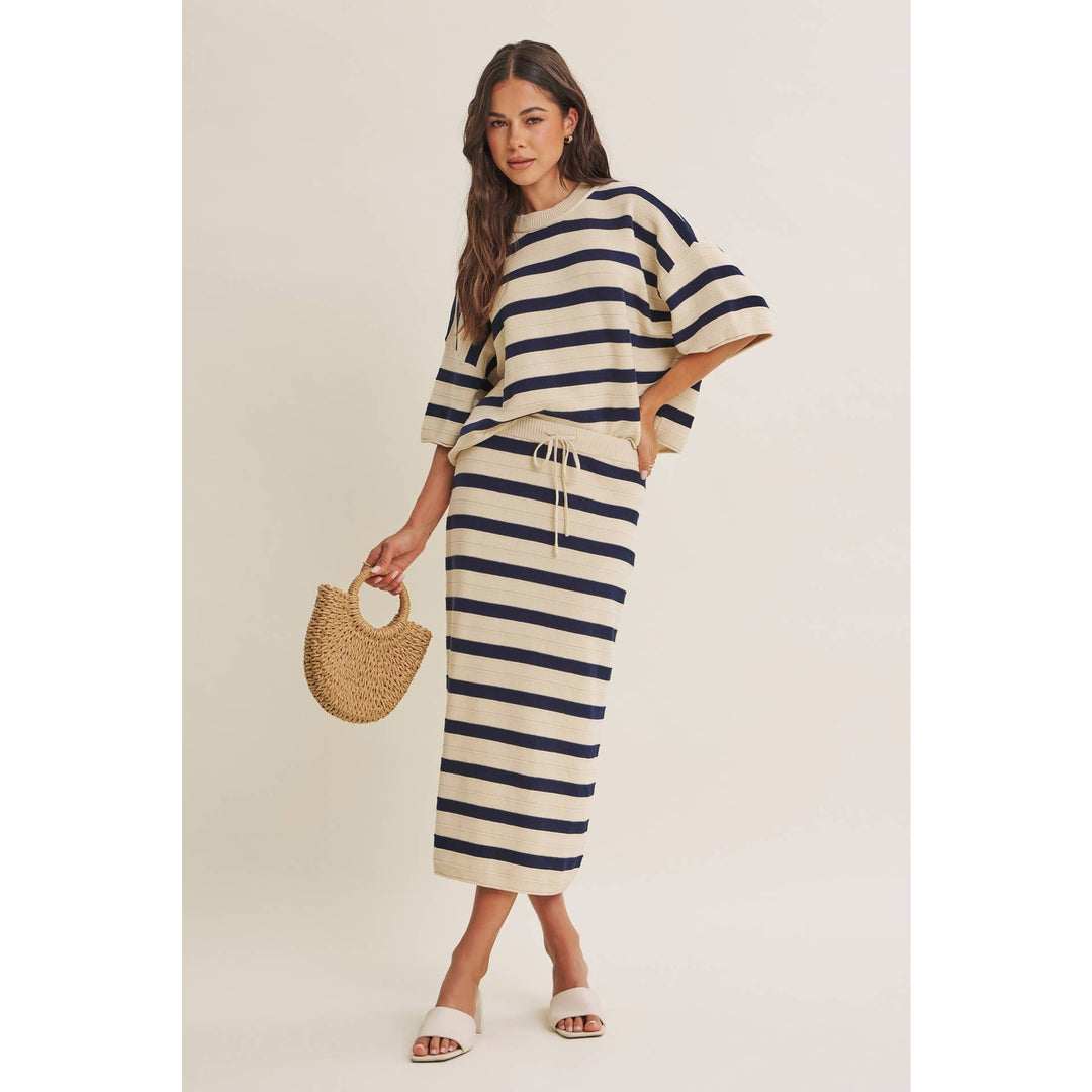 WEEKEND IN CANNES SOFT DRAPE COTTON STRIPE RELAXED SWEATER FB289