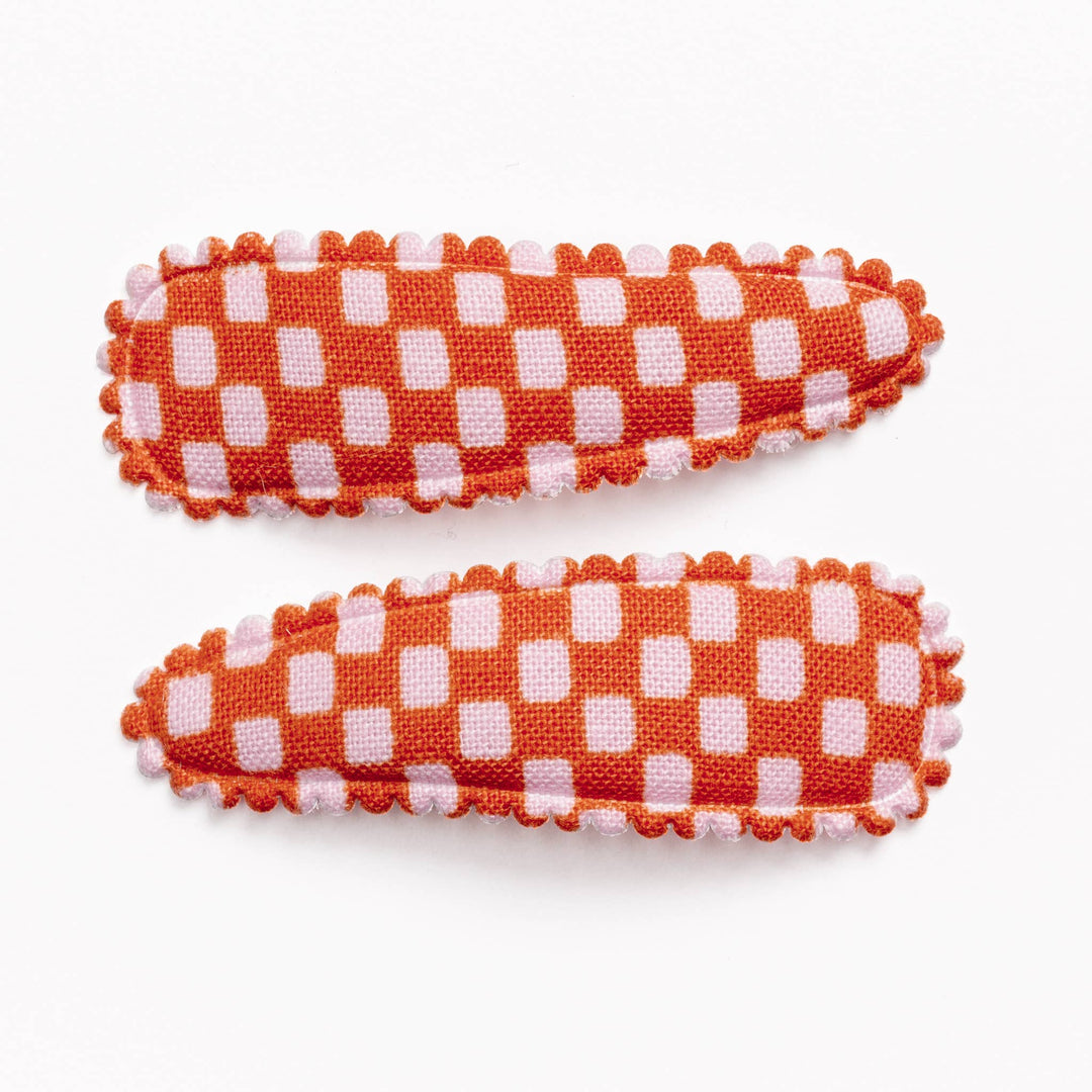 Amalfi Pink &amp; Red Checkered Hair Clips FC08
