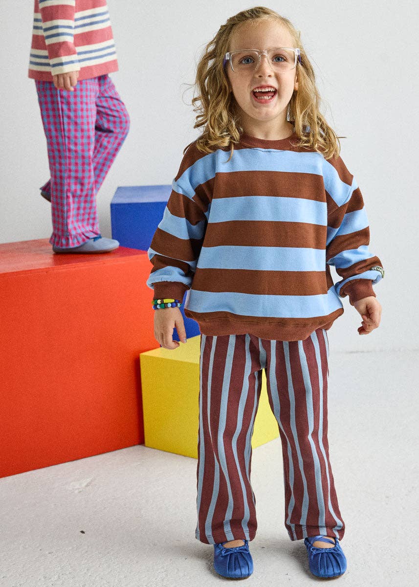 Striped French Terry Pant - Burgundy &amp; Blue