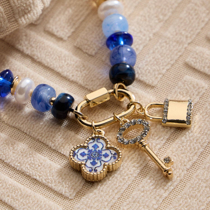 Colorful Beaded Charm Bracelet with Gold Trio Accent LLHB