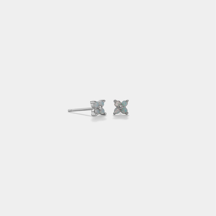 Tiny Blue Opal Flower Stud Earrings in 925 Sterling Silver
