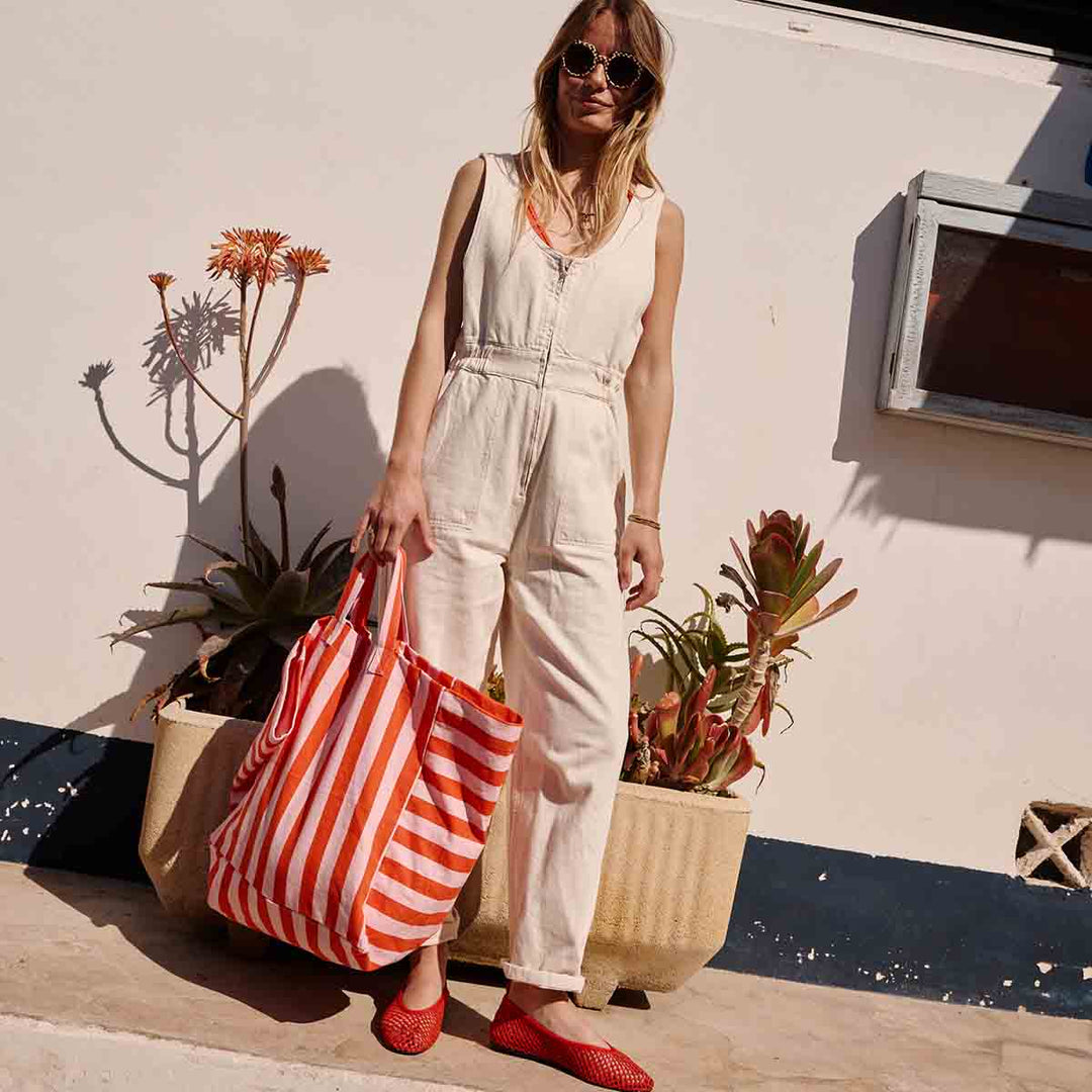 ELISA TOTE BAG STRIPES TOMATO / CANDY PINK