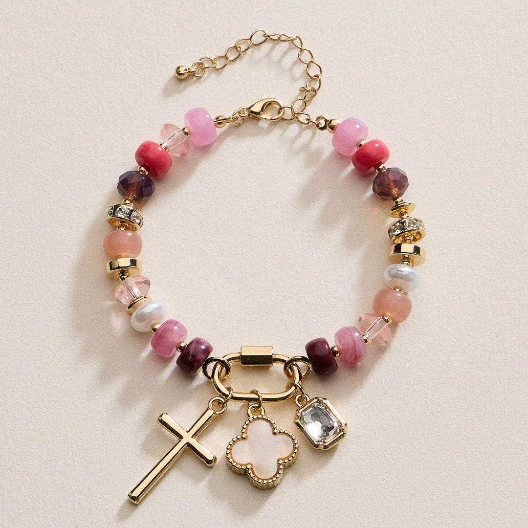 Colorful Beaded Charm Bracelet with Gold Trio Accent LLHB
