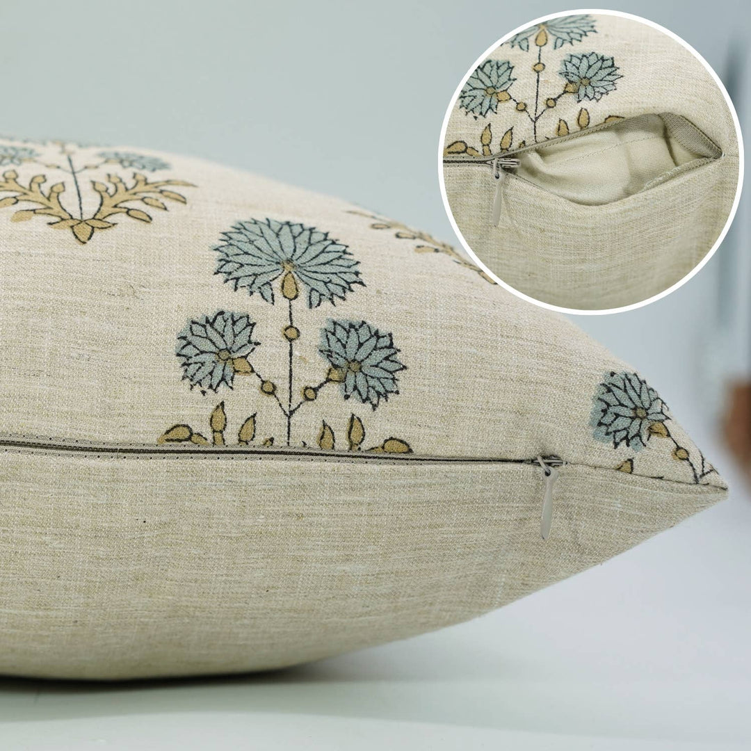 Handcrafted Block Print Linen Blend Pillow Cover - Rishi FB02