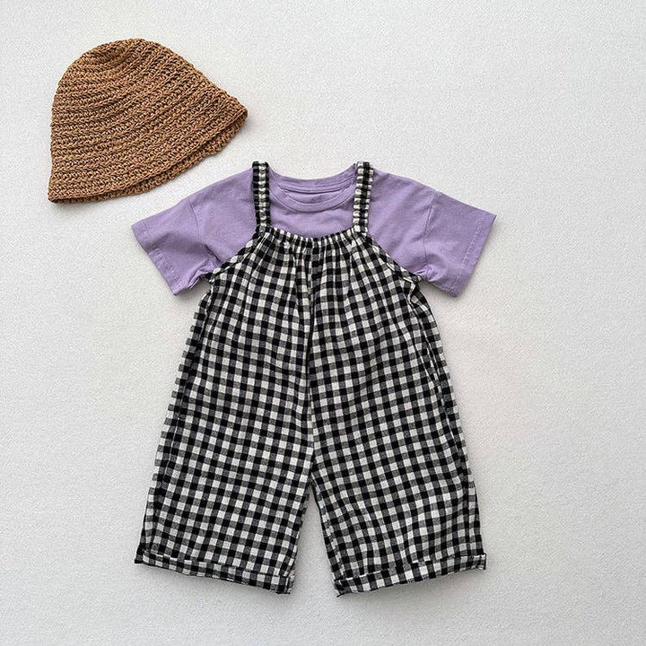 Arrival Summer Baby Kids Girls Black Plaid Cotton Overalls
