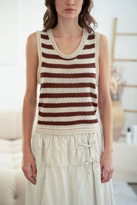 LOOSE STRIPE CROCHET SWEATER VEST