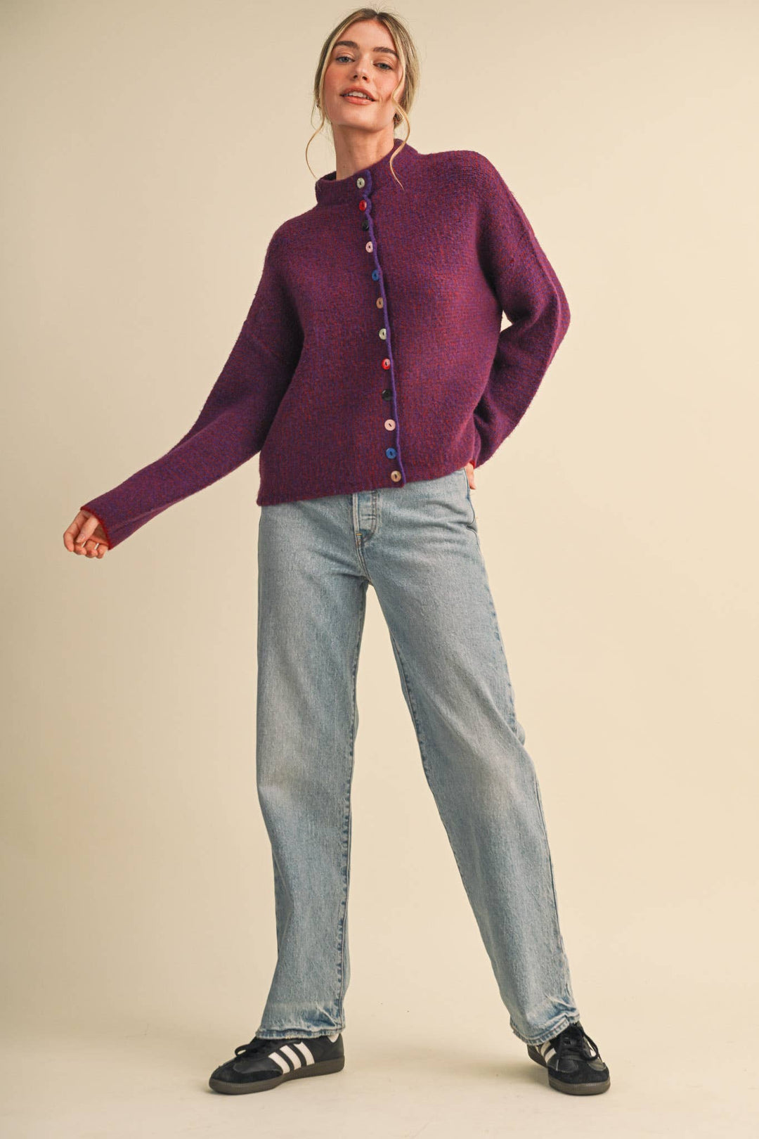 STRIPED SWEATER CARDIGAN WITH COLORFUL BUTTONS MS112