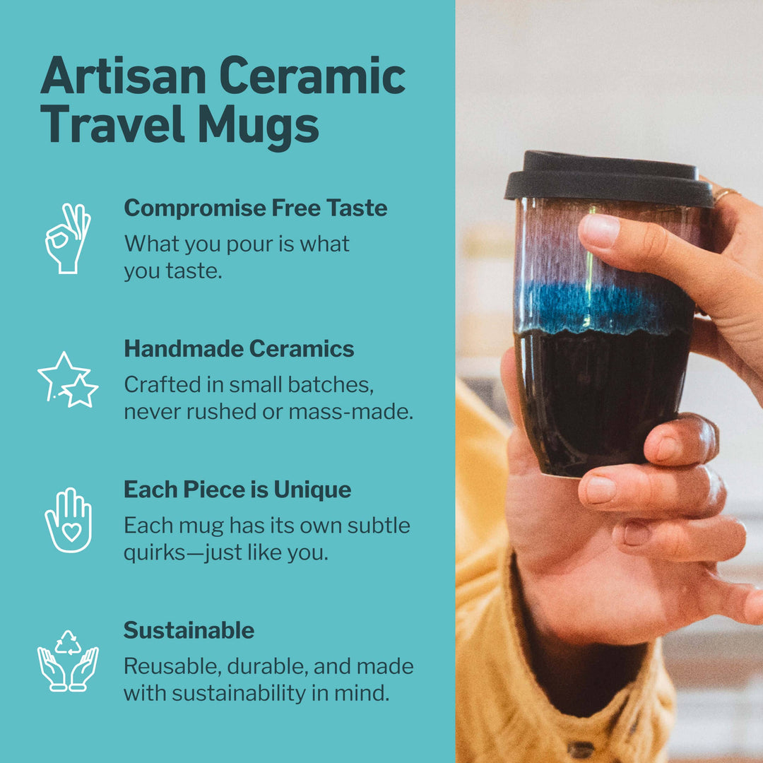 Monsoon Ceramic Mug – 12oz Reusable Cup with Lid NV87