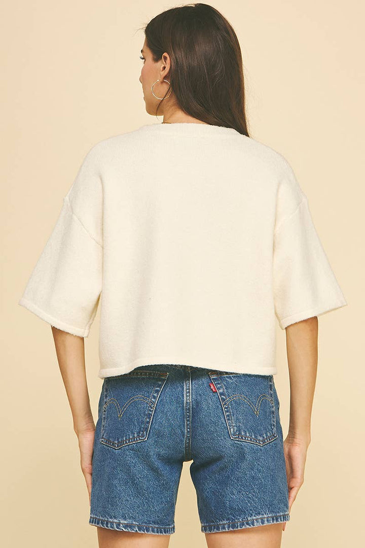 BUTTON DOWN SHORT SLEEVE SWEATER - PN652