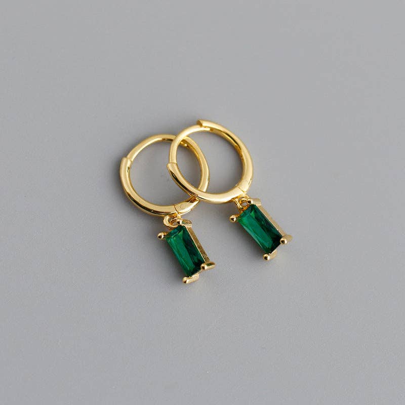 Emerald Cut Color Gem Drop Earrings in 925 Sterling Silver