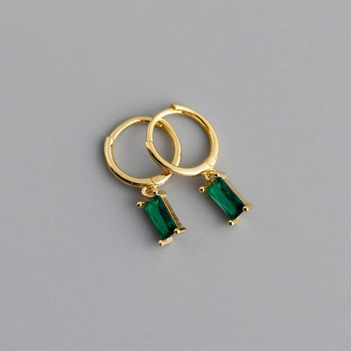 Emerald Cut Color Gem Drop Earrings in 925 Sterling Silver
