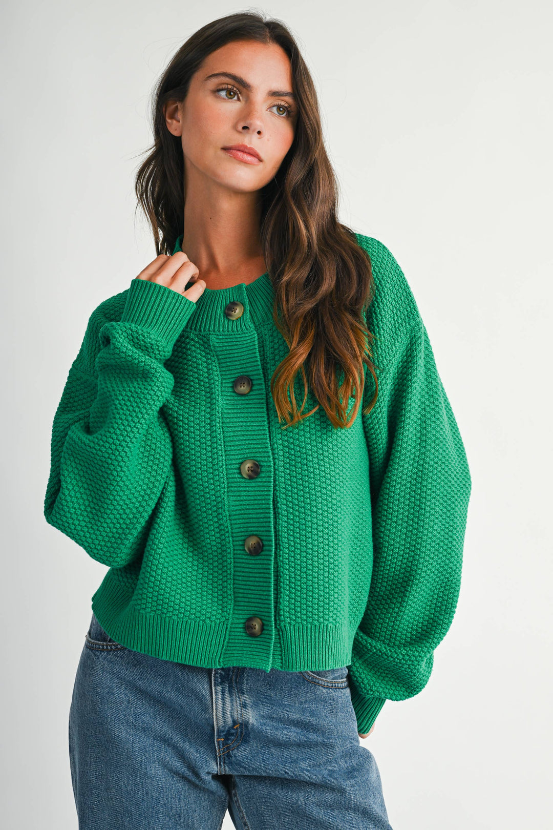 336K Textured Button Front Cardigan Sweater