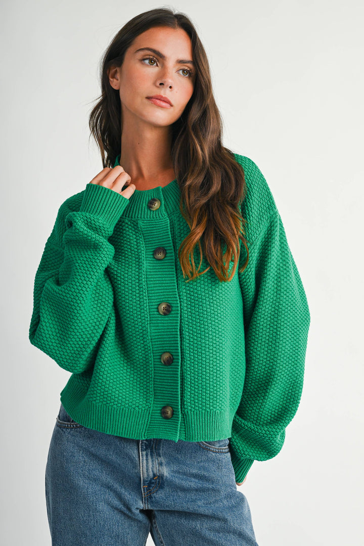 336K Textured Button Front Cardigan Sweater
